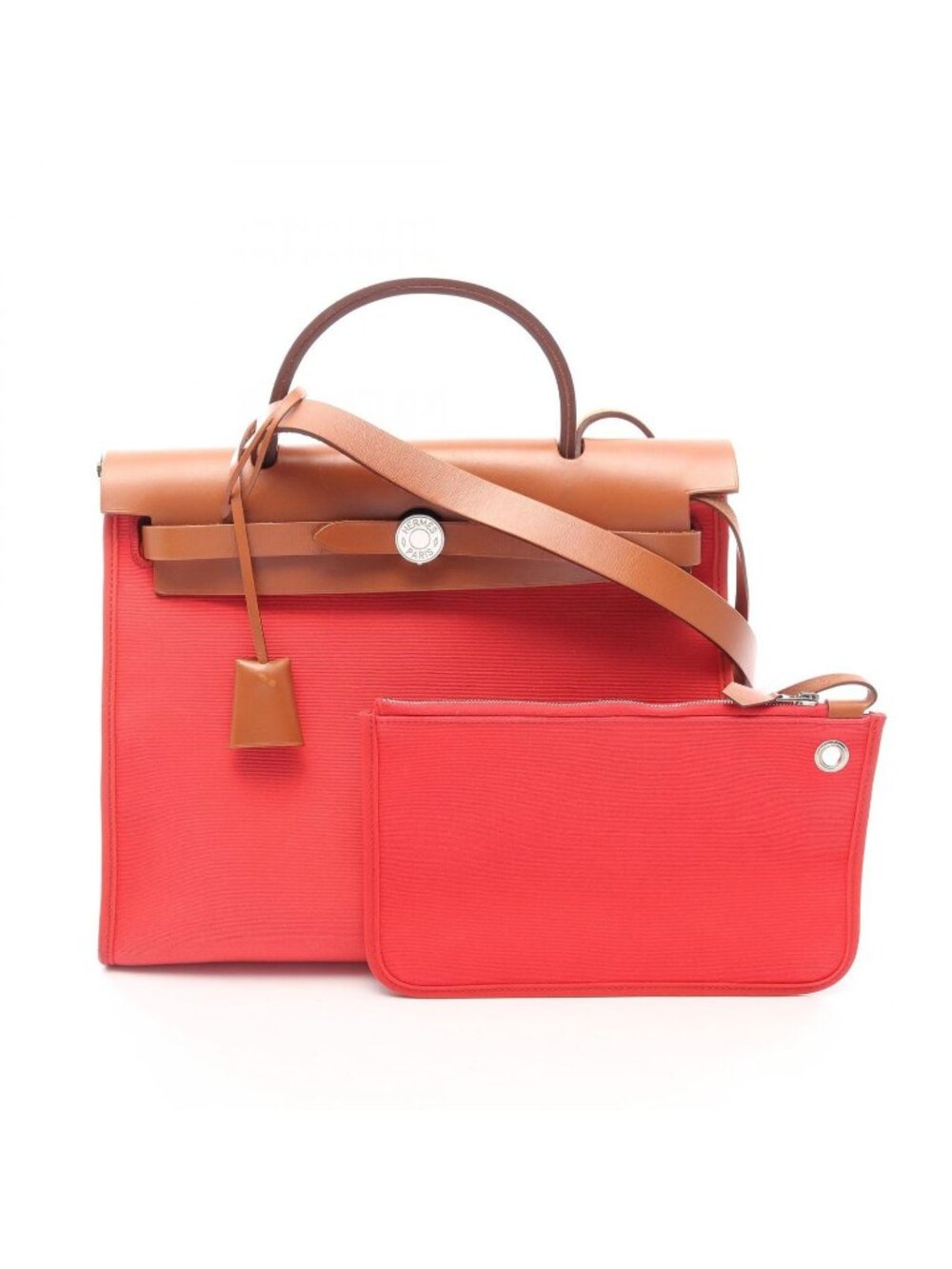 Hermes Handbag Herbag Zip PM Rose Jaipur 2-Way Natural Canvas Leather